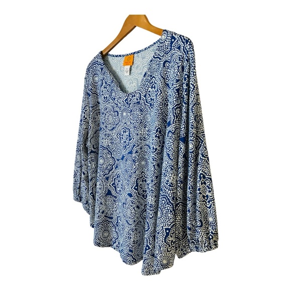 NEW NWT Ruby Rd. Blue White Textured Patterned Balloon Sleeve Blouse 2X - Picture 2 of 9